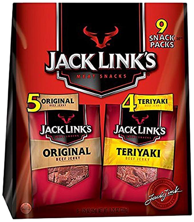 Beef jerky bag with 9 snack packs.