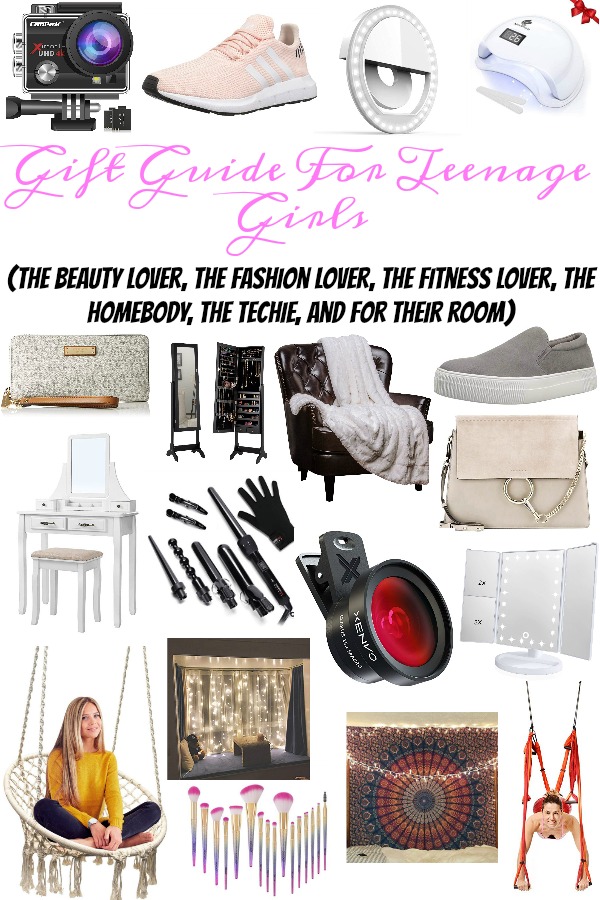 Pinterest graphic with text for Gift Guide for Teenage girls and collage of teen girl items.