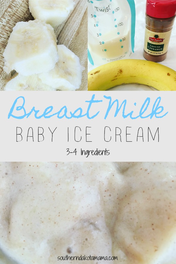 Pinterest graphic with text for Breast Milk Baby Ice Cream and ingredients to make breast milk ice cream.