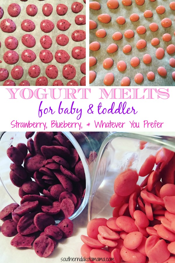 Pinterest graphic with text for Yogurt Melts for Baby & Toddler and collage of yogurt melts.