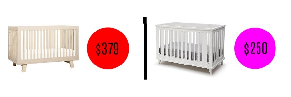 Image graphic comparing price of two similar baby cribs.