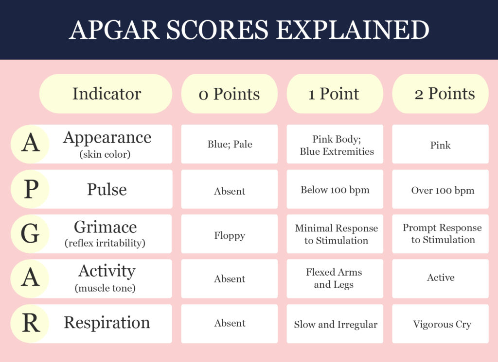 Chart graphic explaining APGAR scores.